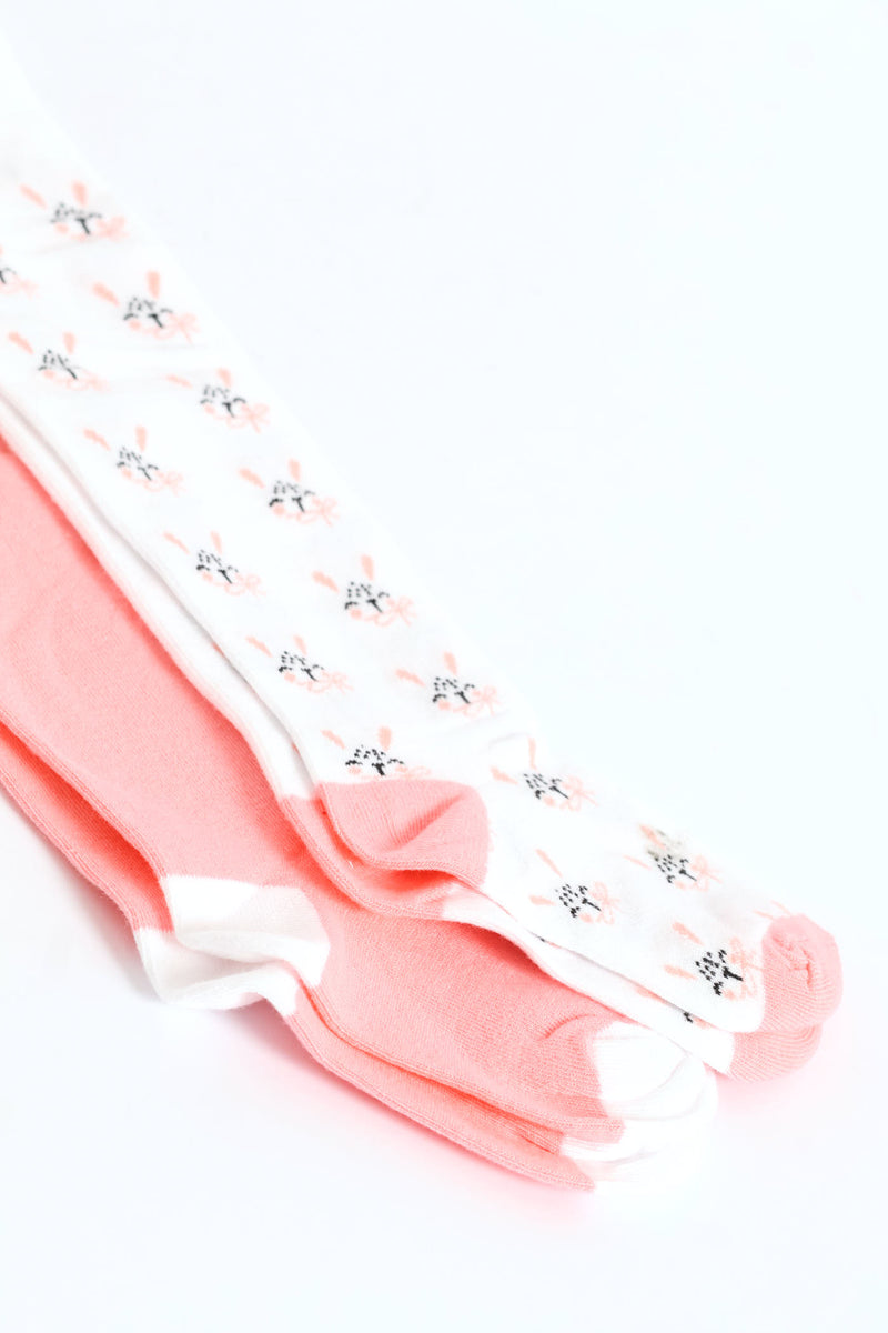 Pre-Girls 2 Pack Floral & Bunny Tights - Pink
