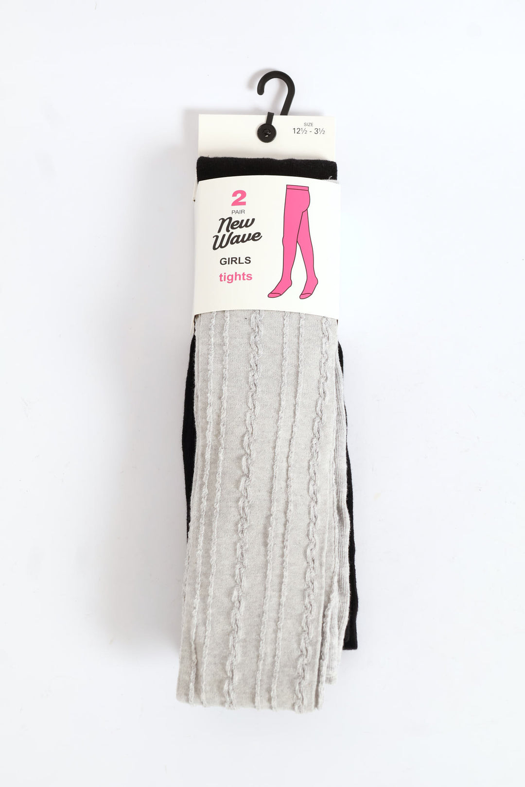 Girls 2 Pack Cable Knit Tights - Black/Grey