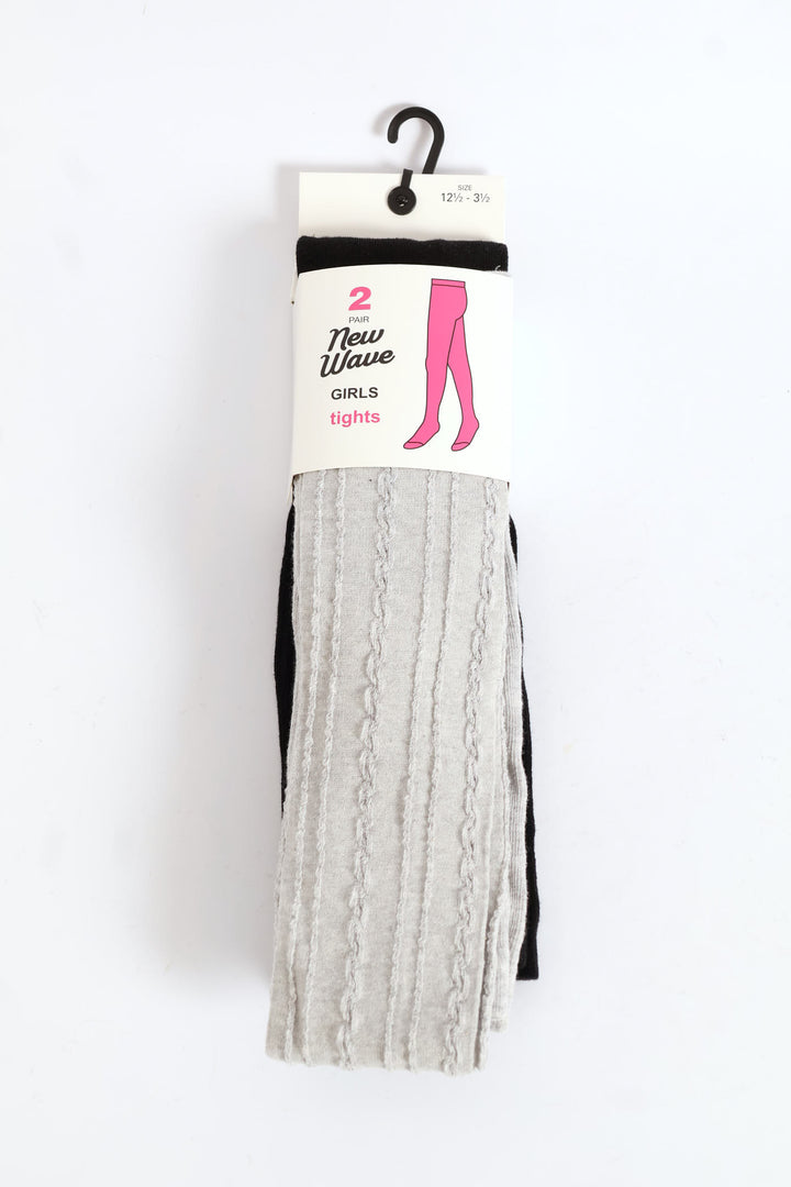 Girls 2 Pack Cable Knit Tights - Black/Grey
