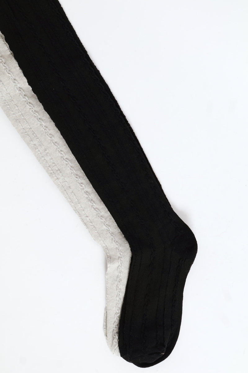 Girls 2 Pack Cable Knit Tights - Black/Grey