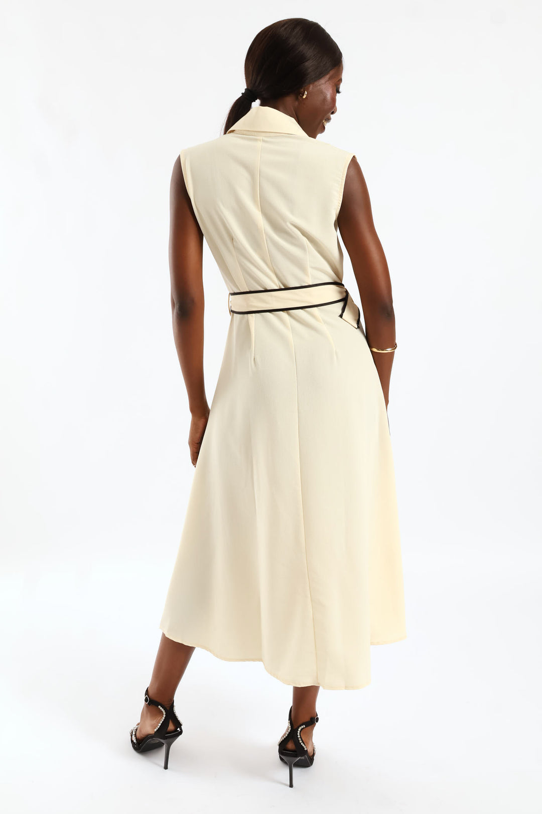 Panelled Contrast Shirt Maxi Dress - Cream/Black