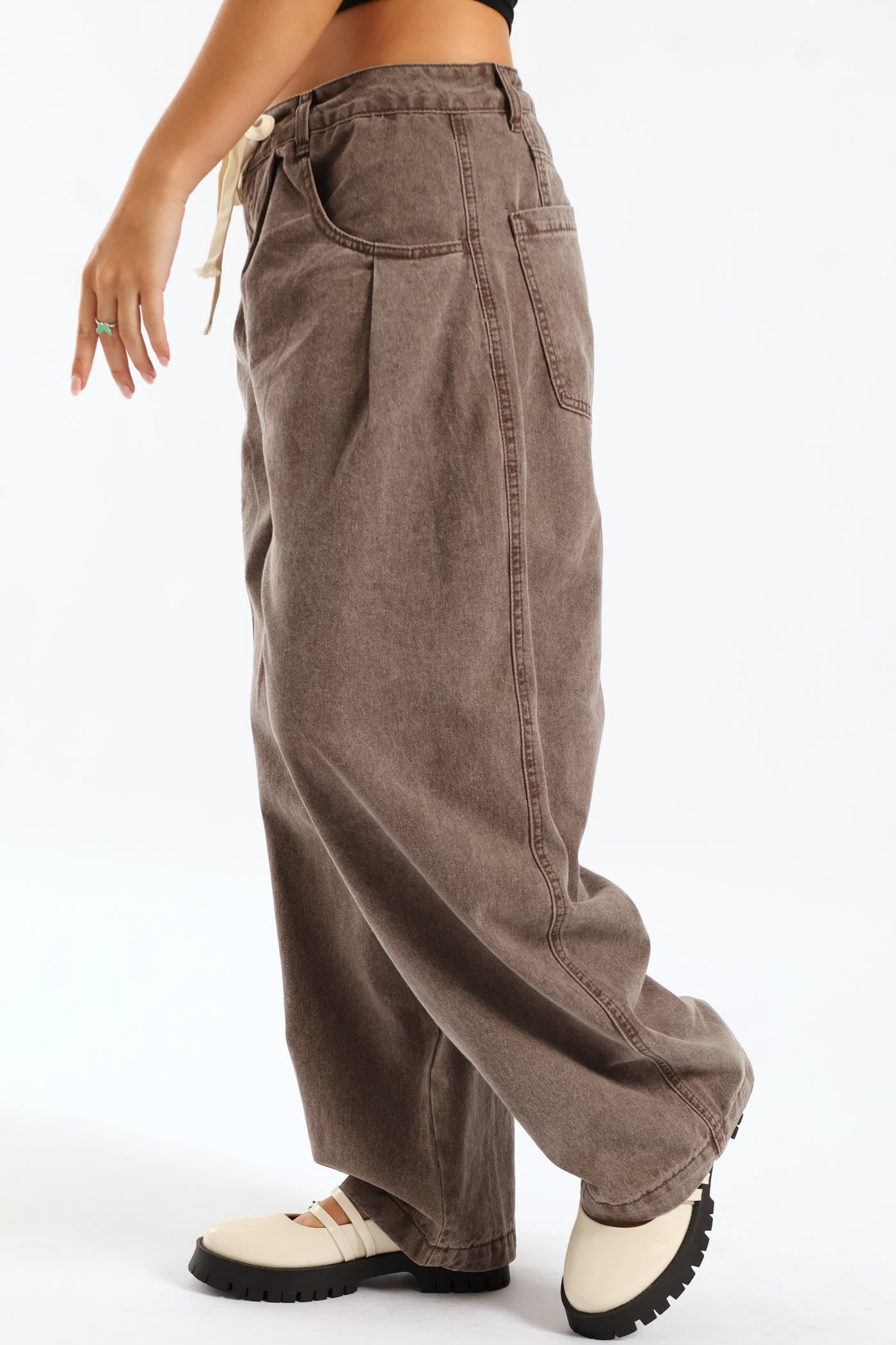 Ladies Pleated Cotton Wide Leg Trouser - Chocolate – Edgars