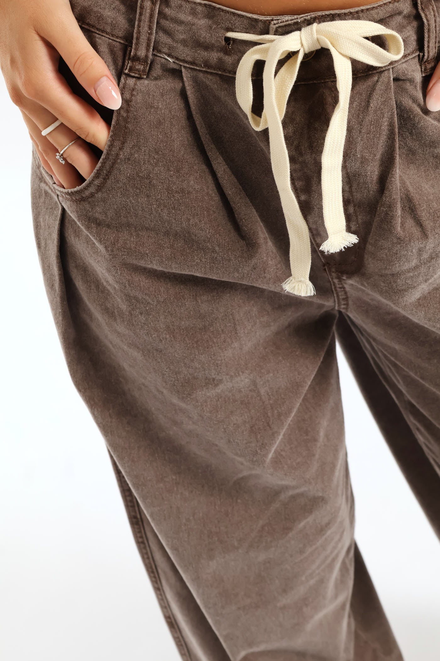 Ladies Pleated Cotton Wide Leg Trouser - Chocolate – Edgars