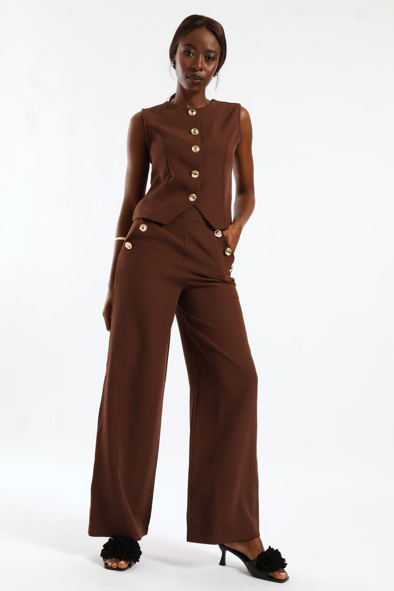 Fancy Button Waistcoat - Chocolate