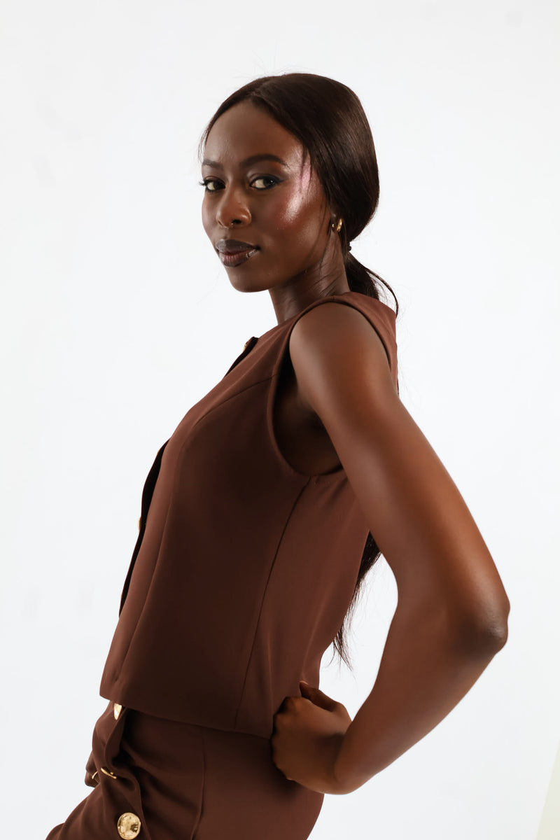 Fancy Button Waistcoat - Chocolate