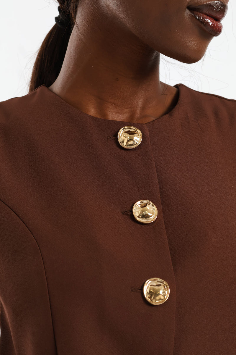 Fancy Button Waistcoat - Chocolate