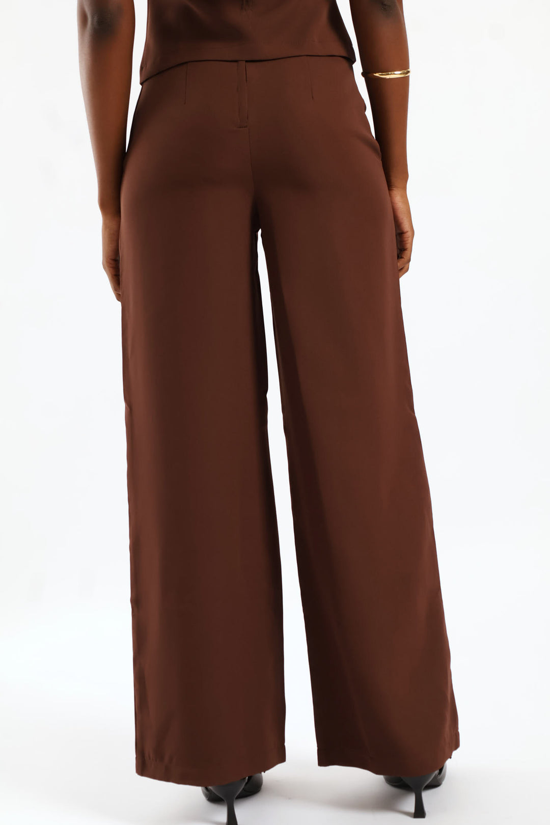 3 Button Wide Leg Pant - Chocolate