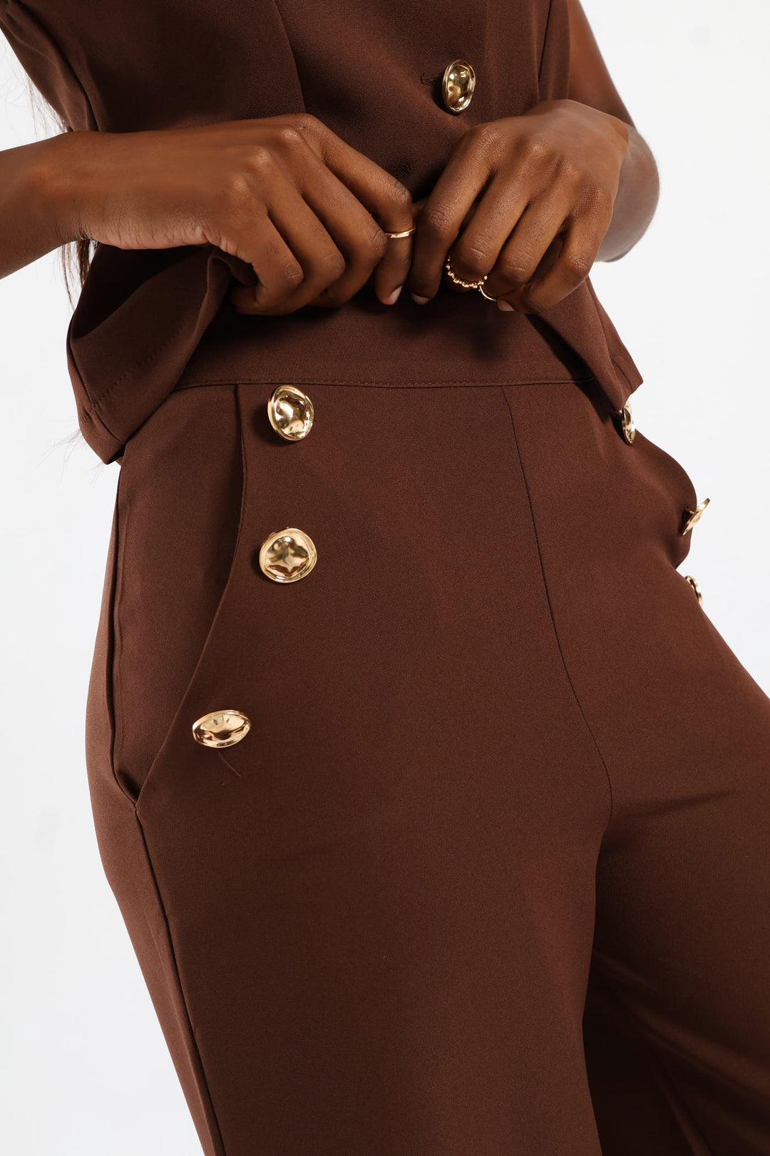 3 Button Wide Leg Pant - Chocolate