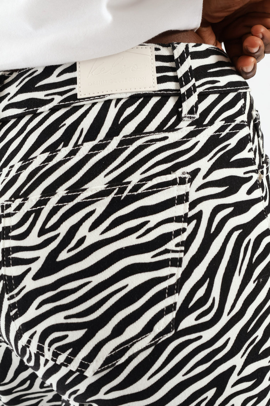 Hi-Rise Zebra Print Straight Leg Denim - Black/White