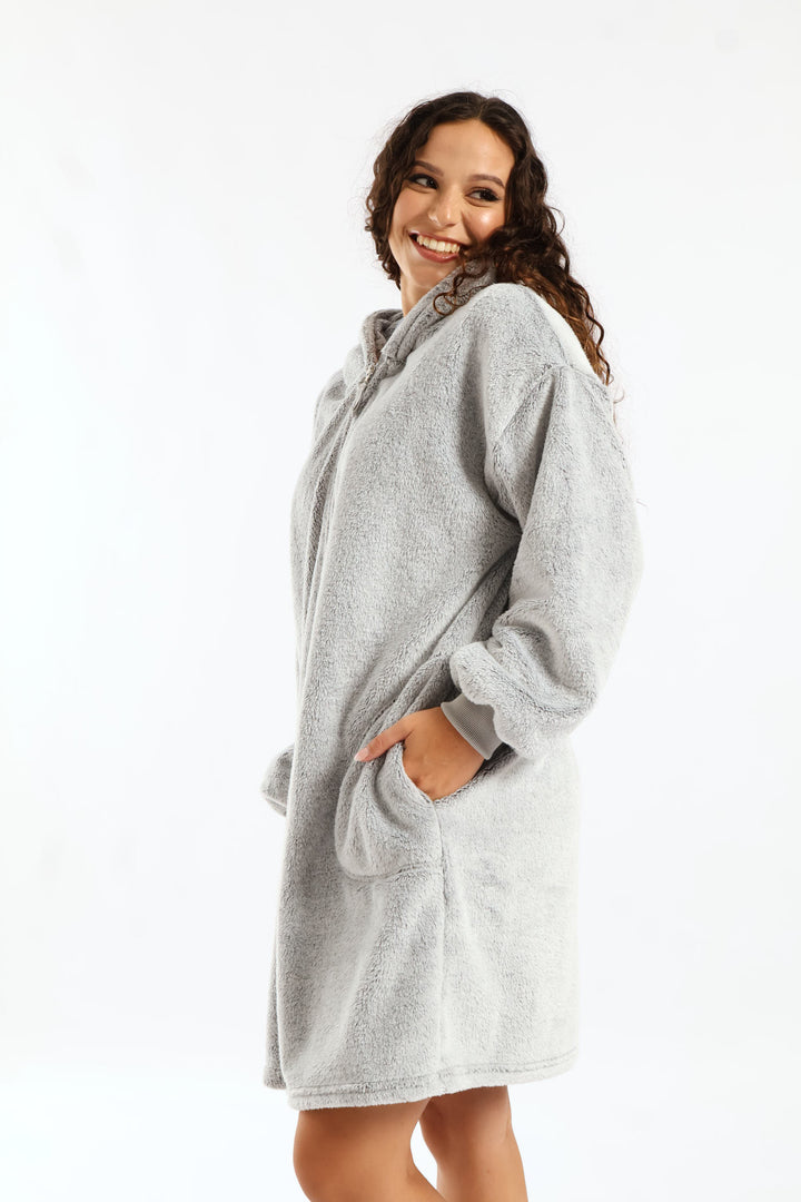 Zip Through Oversized 2 Tone Gown - Grey