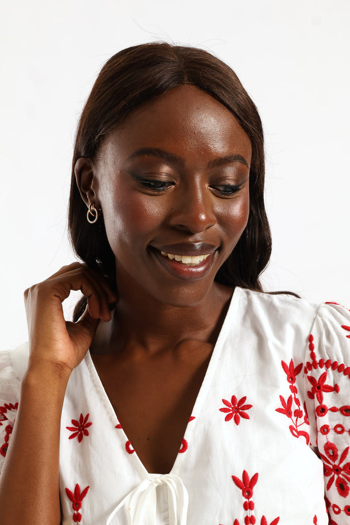 Diamante Drop Hoop Earrings - Gold