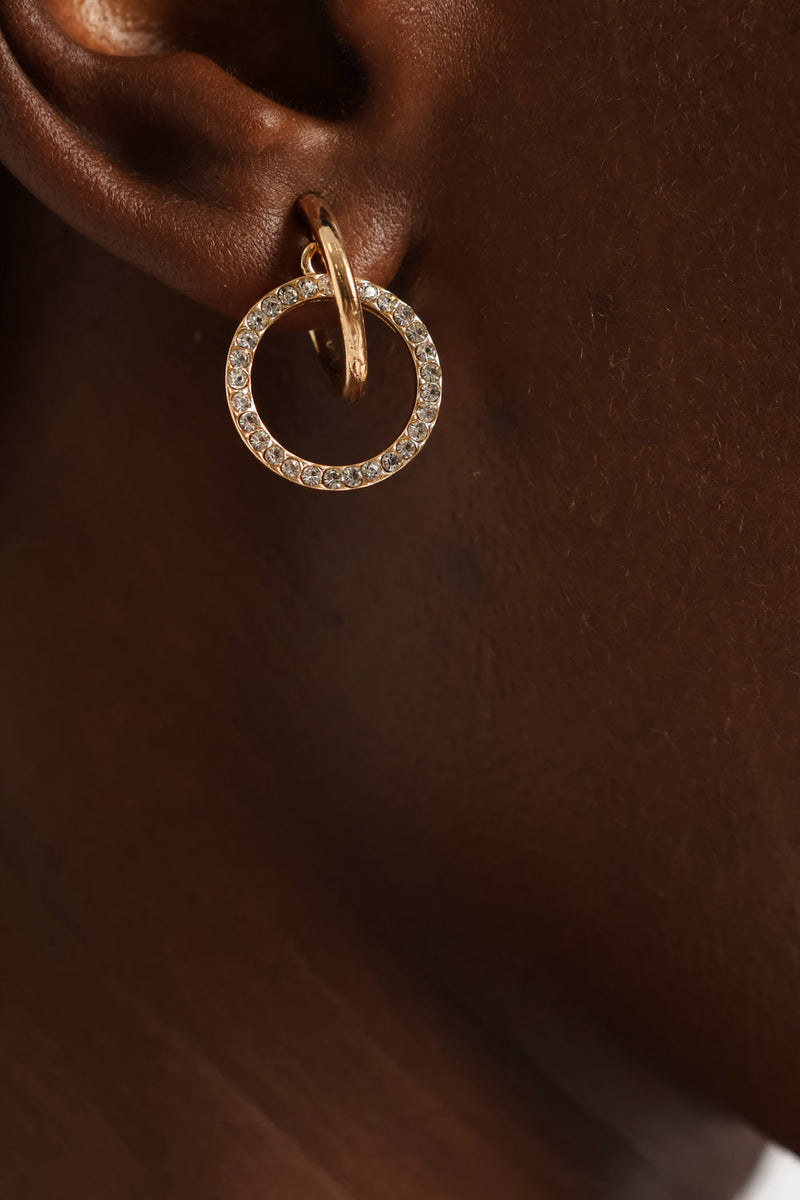 Diamante Drop Hoop Earrings - Gold