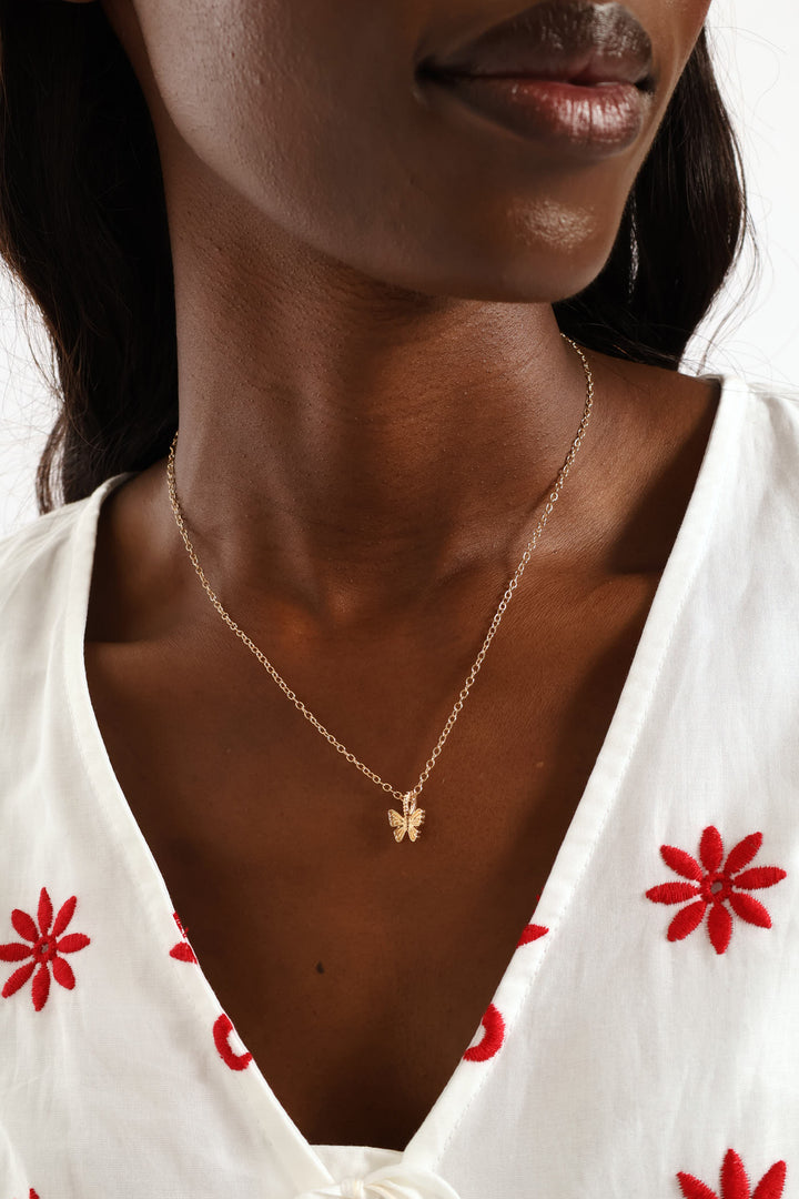 Butterfly Pendant Necklace - Gold