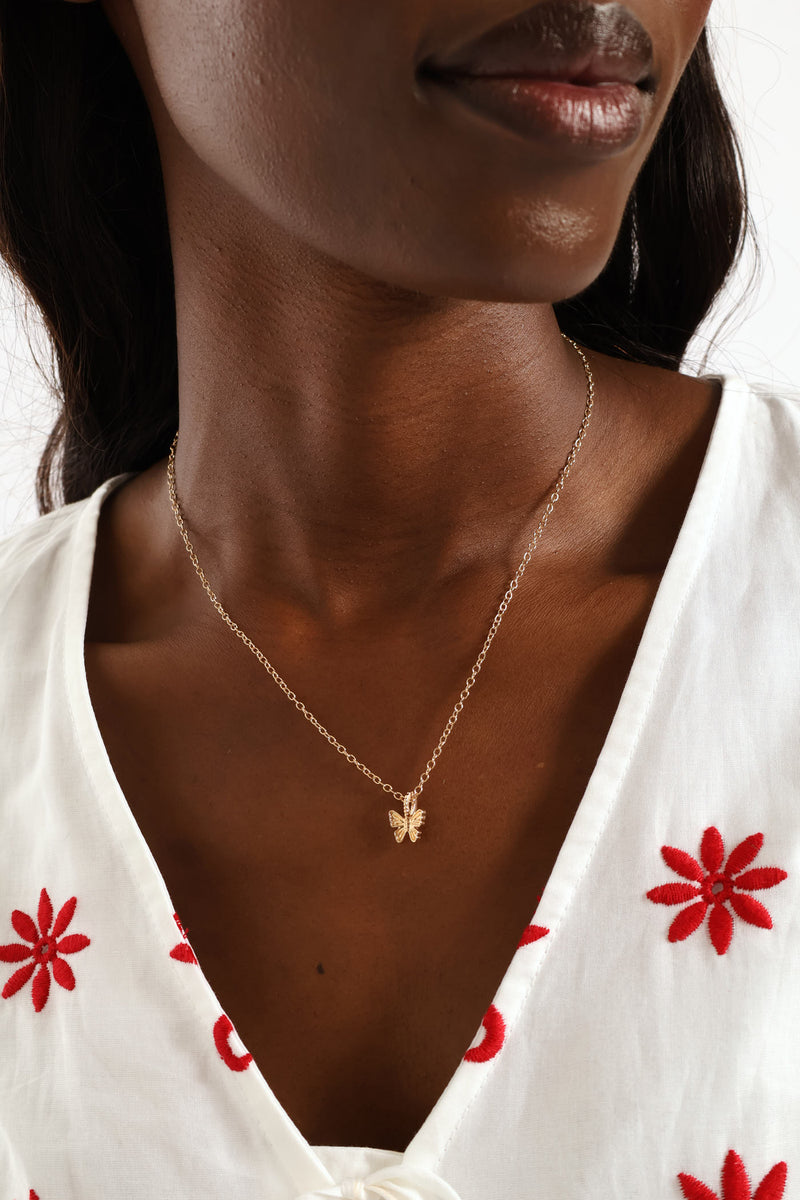 Butterfly Pendant Necklace - Gold