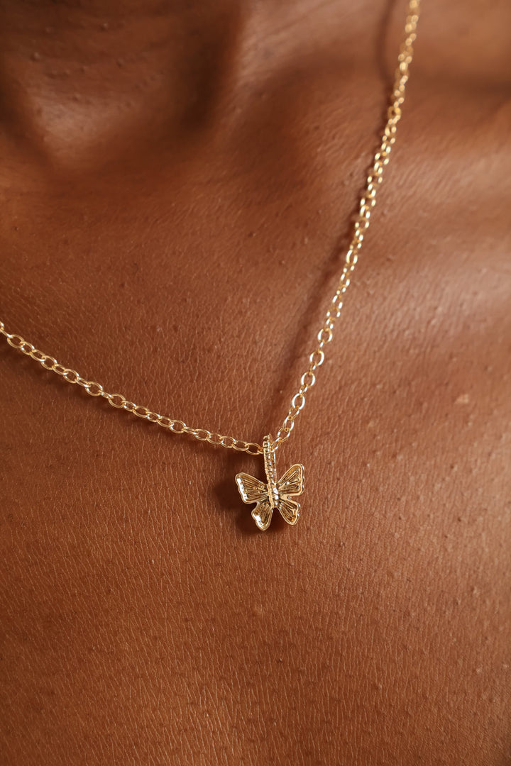 Butterfly Pendant Necklace - Gold