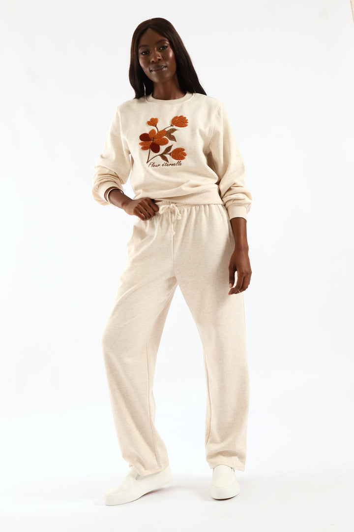 Flower Loop Embroidery Pullover - Oatmeal Melange
