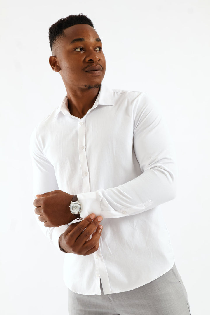 Slim Tonal White Textured Shirt - White