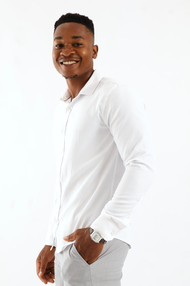 Slim Tonal White Textured Shirt - White