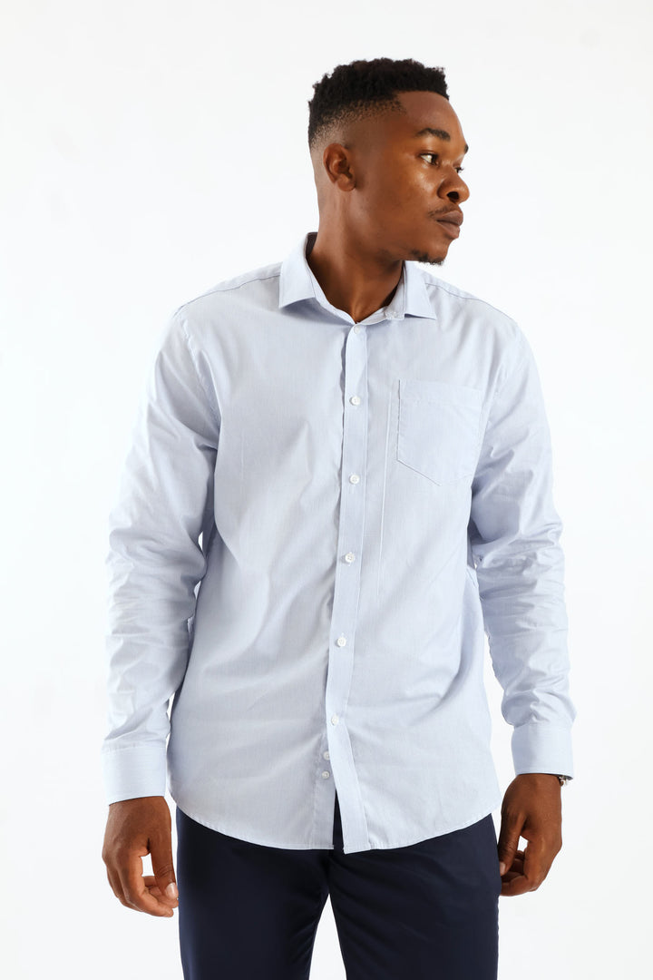 Regular Long Sleeve Stripe Textured Shirt - Light Blue/White