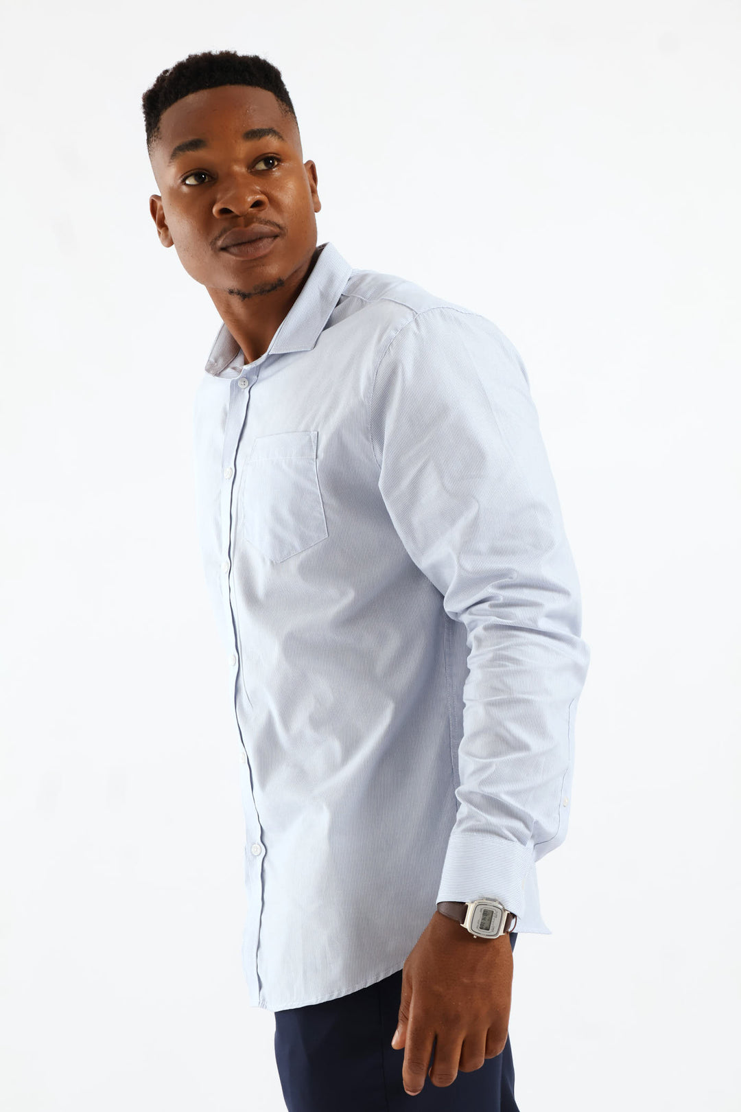 Regular Long Sleeve Stripe Textured Shirt - Light Blue/White