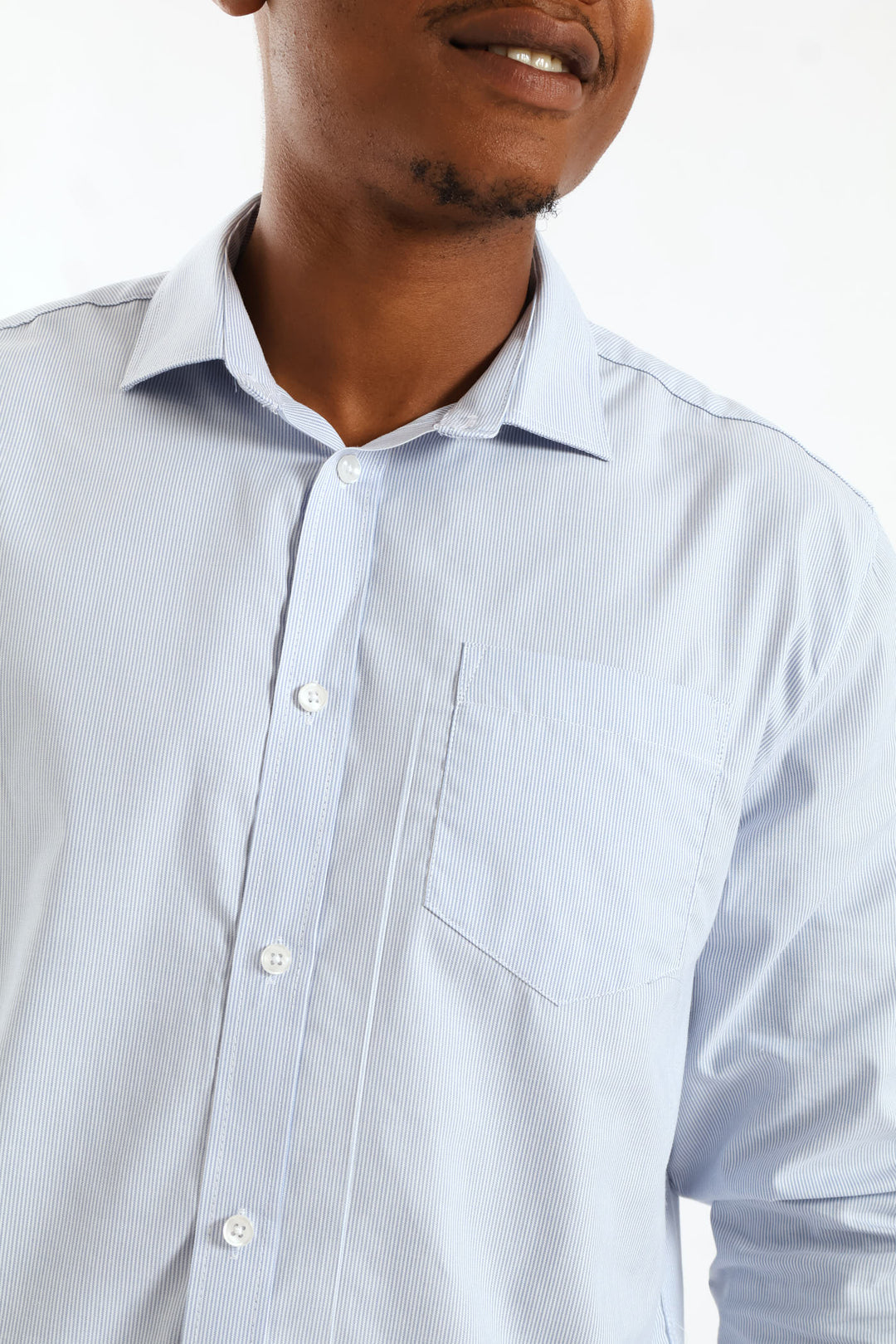Regular Long Sleeve Stripe Textured Shirt - Light Blue/White