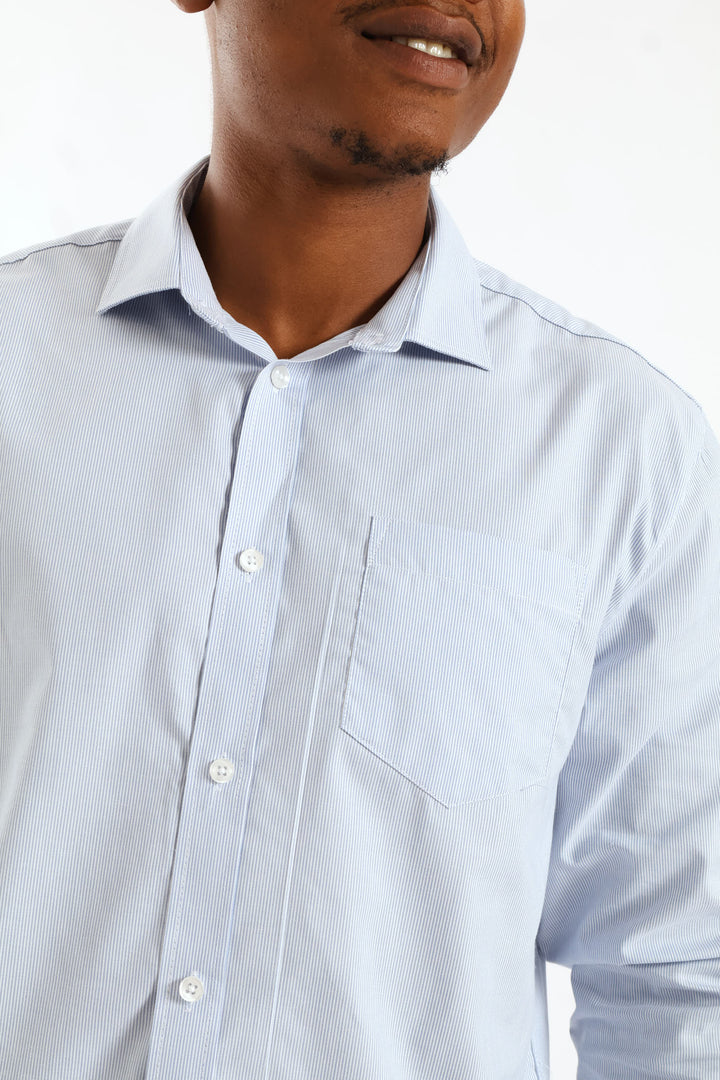 Regular Long Sleeve Stripe Textured Shirt - Light Blue/White