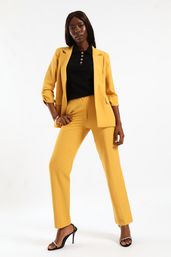 Notch Collar Gauged Sleeve Blazer - Mid Yellow