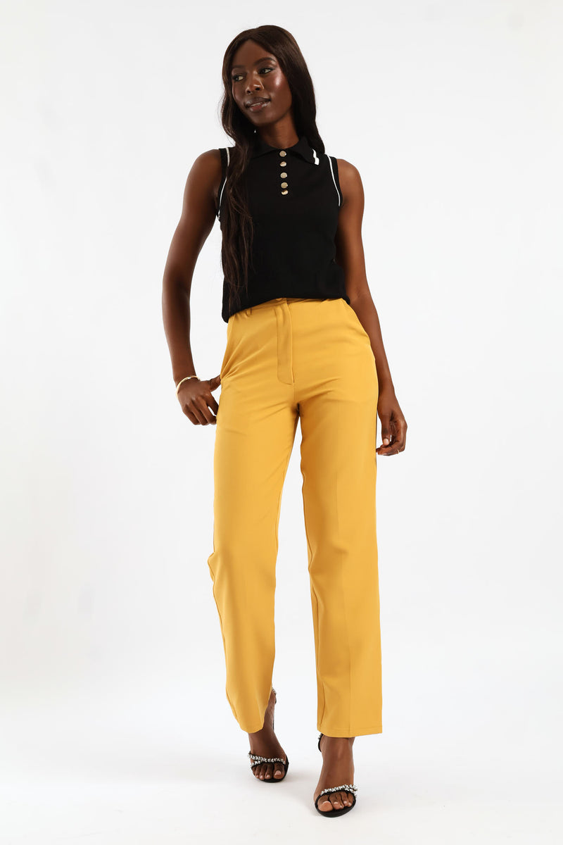 Button Tapered Leg Pant - Mid Yellow