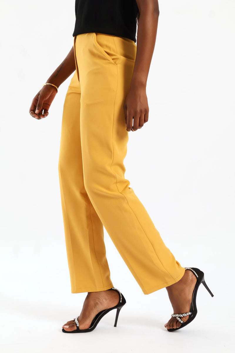Button Tapered Leg Pant - Mid Yellow