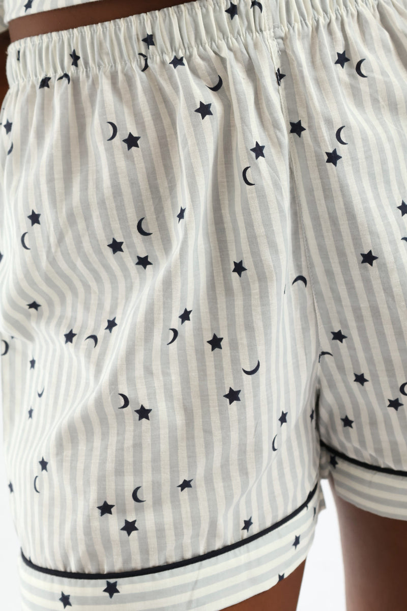 Stripe Stars Button Through & Cotton Short Set - White/Navy