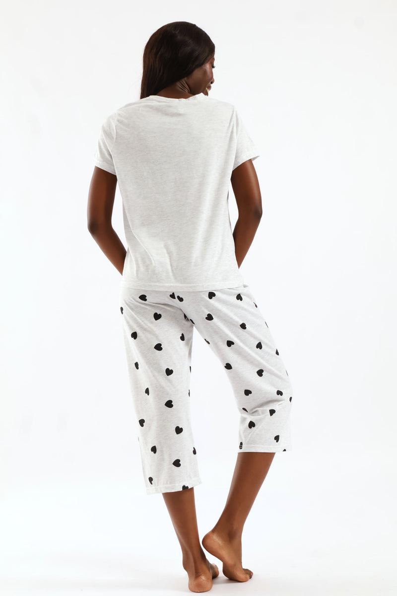 Hearts Short Sleeve & Capri Knit Sleep Set - Grey Melange