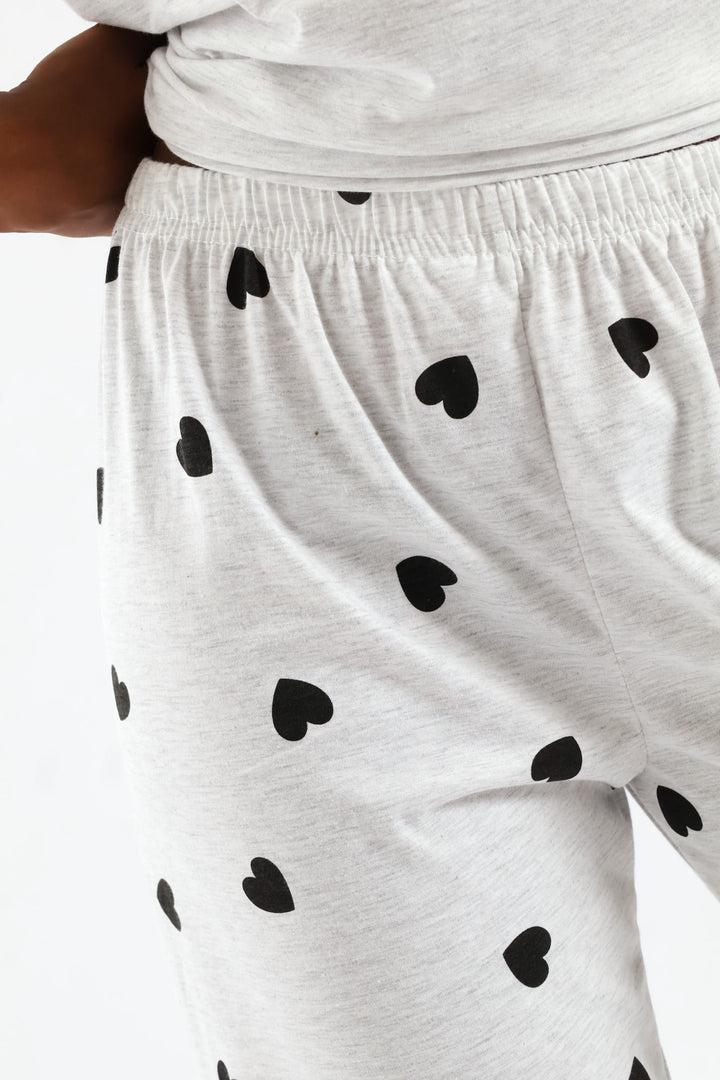 Hearts Short Sleeve & Capri Knit Sleep Set - Grey Melange