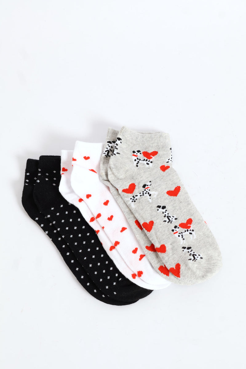 3 Pack Low Cut Fashion Socks - Multi