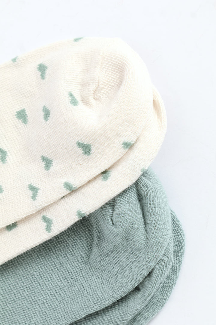 2 Pack Hearts Crew Fashion Socks - Duck Egg