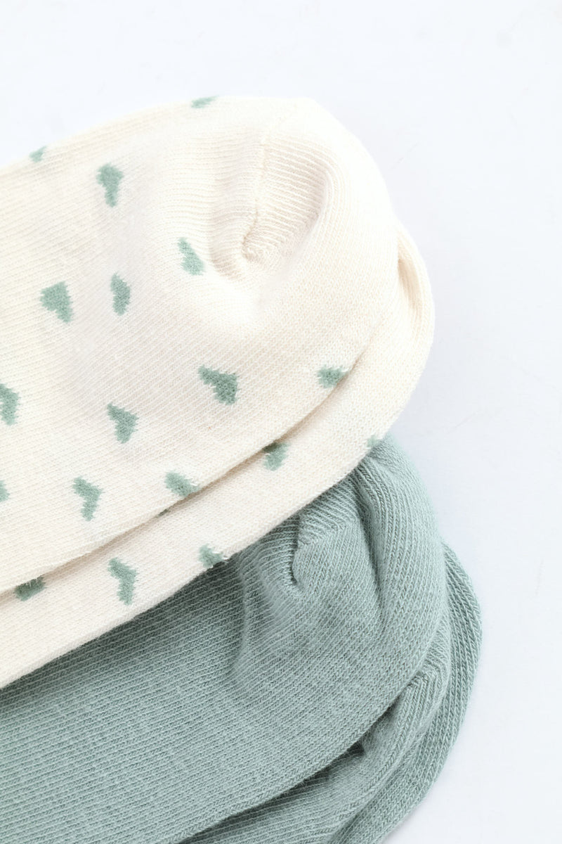 2 Pack Hearts Crew Fashion Socks - Duck Egg