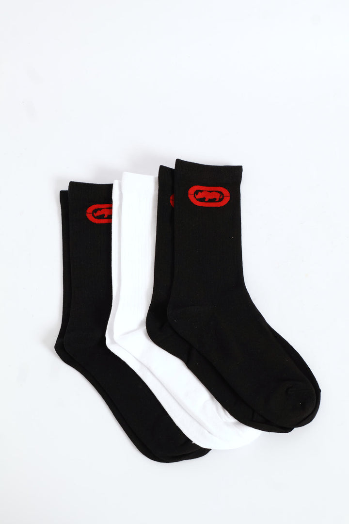 3 Pack Anklet Socks - Black/White