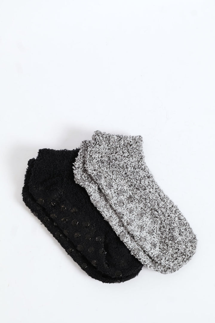 2 Pack Low Cut Cosy Socks - Black/Grey