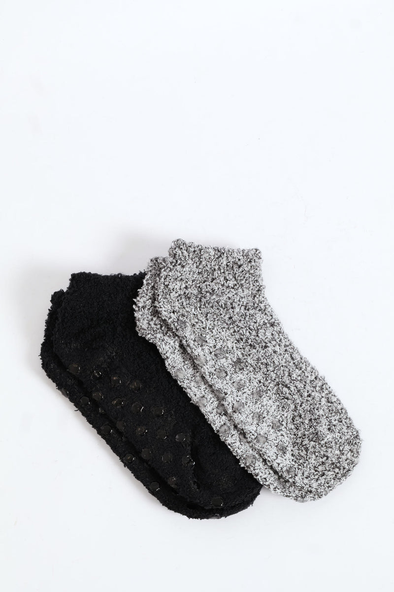 2 Pack Low Cut Cosy Socks - Black/Grey