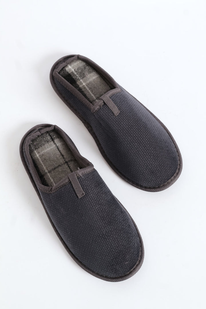 Diamond Embossed Check Footbed Slippers - Grey