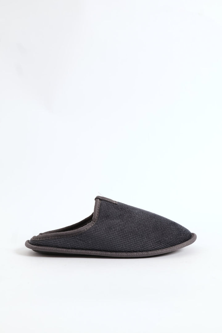Diamond Embossed Check Footbed Slippers - Grey