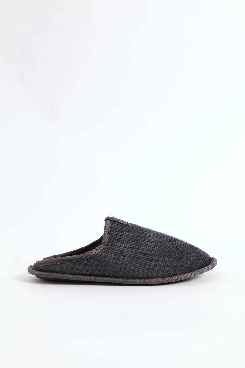 Diamond Embossed Check Footbed Slippers - Grey