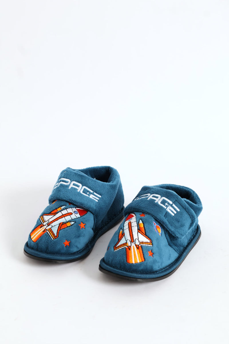 Pre-Boys Space Velcro Slipper - Teal