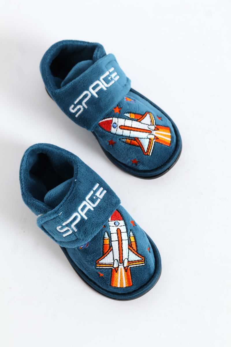 Pre-Boys Space Velcro Slipper - Teal