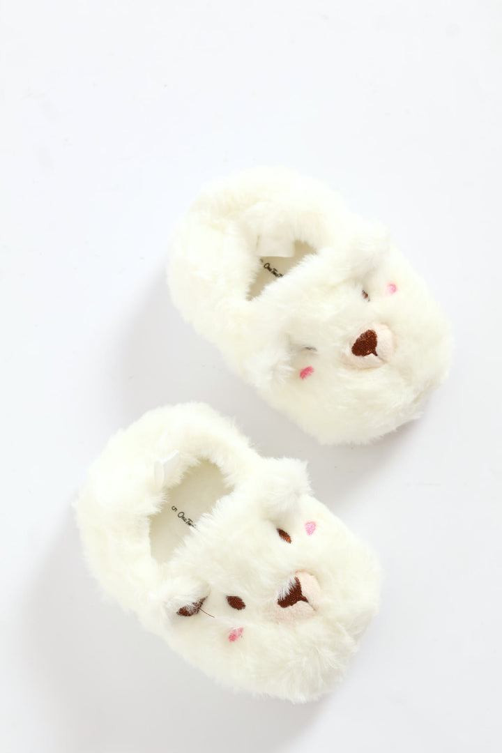 Baby Girls Bear Slipper - White