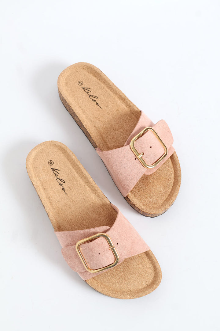 Big Buckle Detail Single Band Sandal - Blush