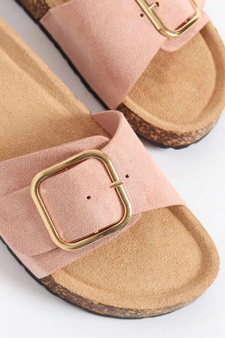 Big Buckle Detail Single Band Sandal - Blush