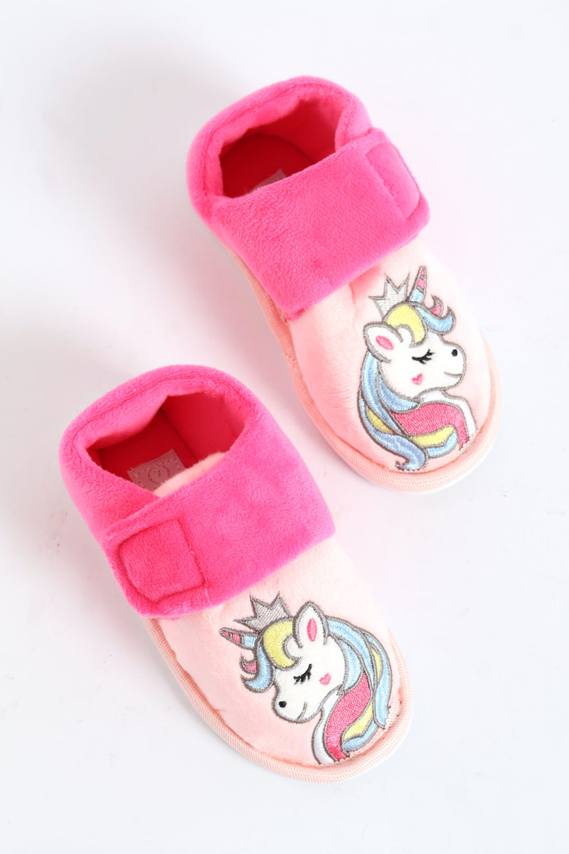 Pre-Girls Unicorn Velcro Slipper - Pink
