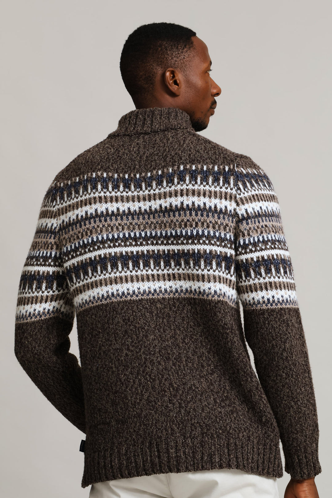 Brown Fair Isle 1/4 Zip Knitwear - Brown