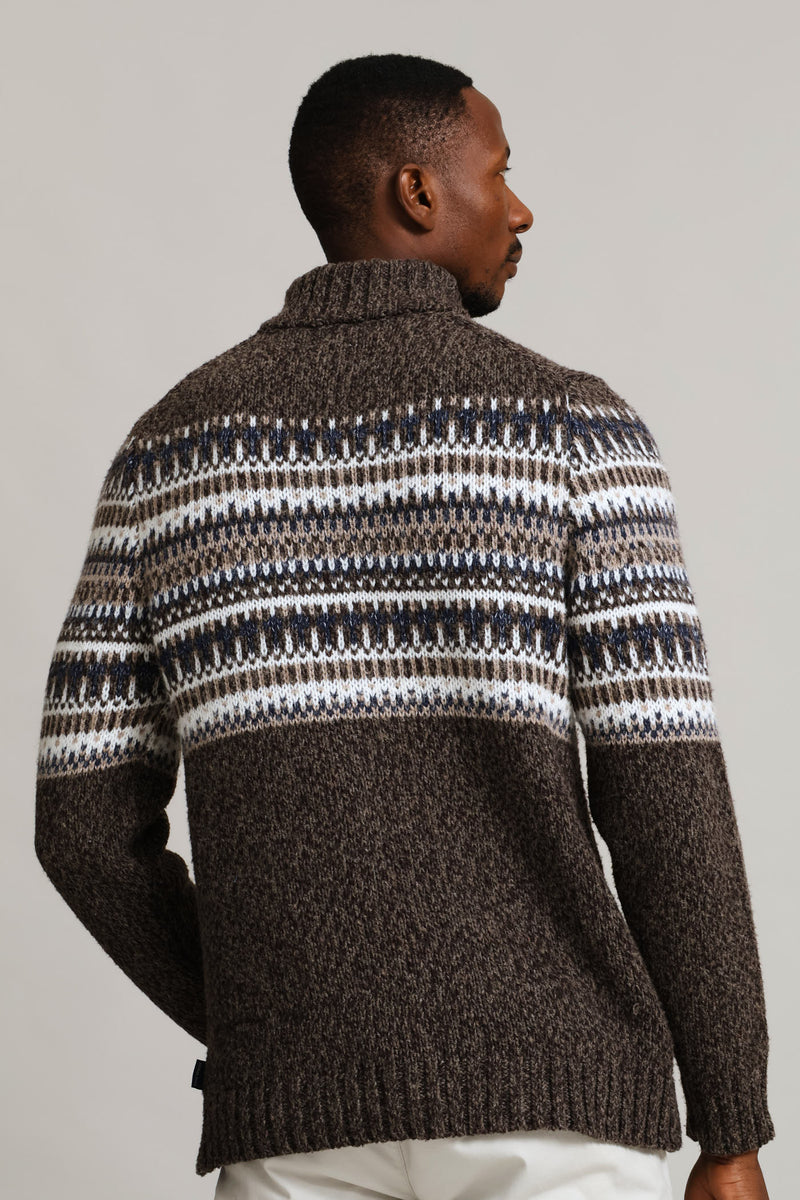 Brown Fair Isle 1/4 Zip Knitwear - Brown