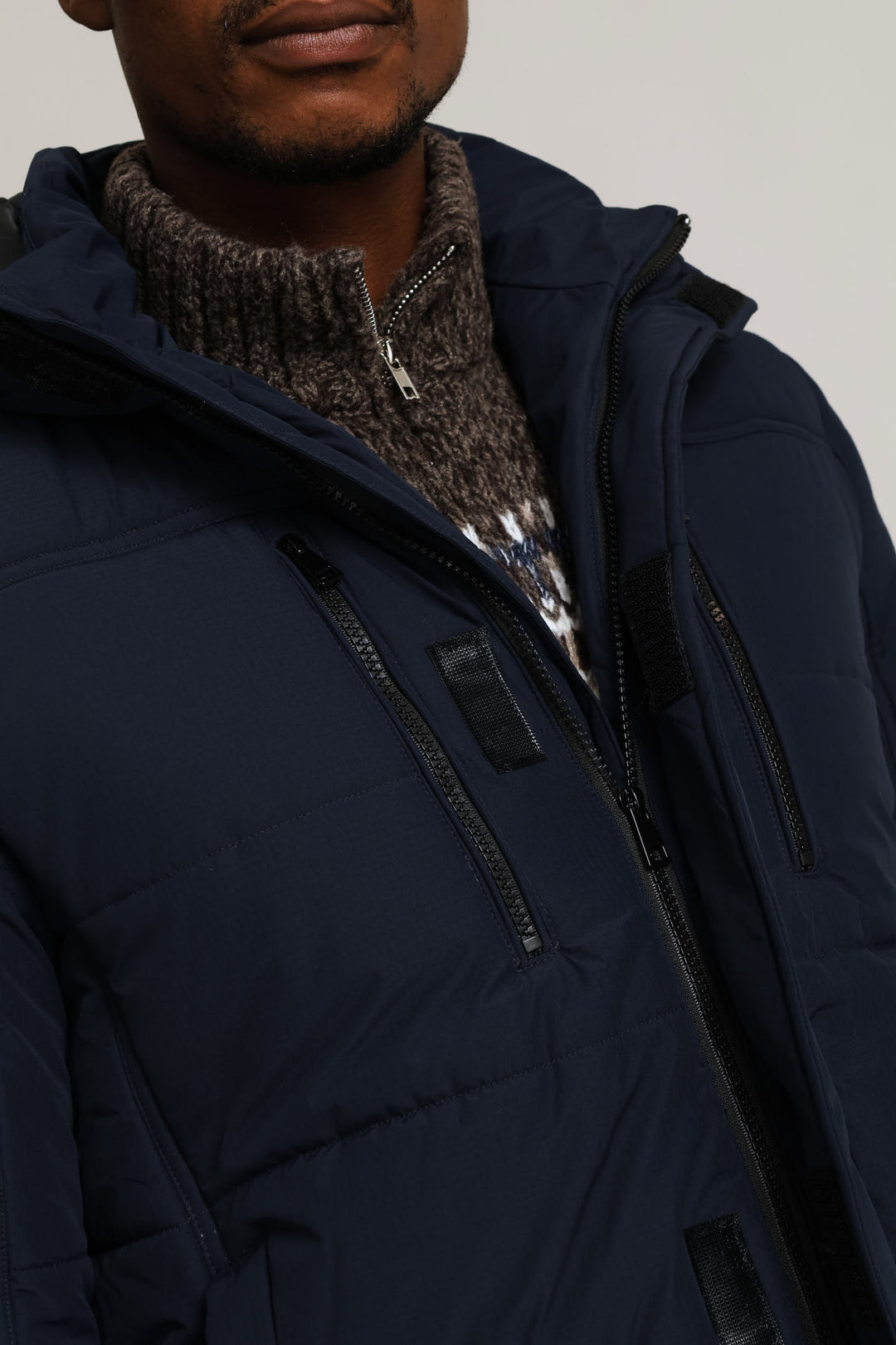 Hooded Zip Pocket Padded Jacket - Navy